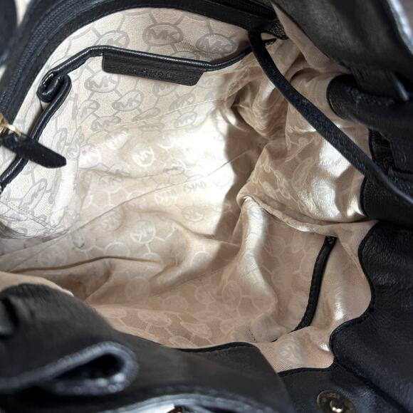 Michael Kors Womens Hamilton Satchel Handbag Leather Goldtone Lock Classic Black - Picture 9 of 13